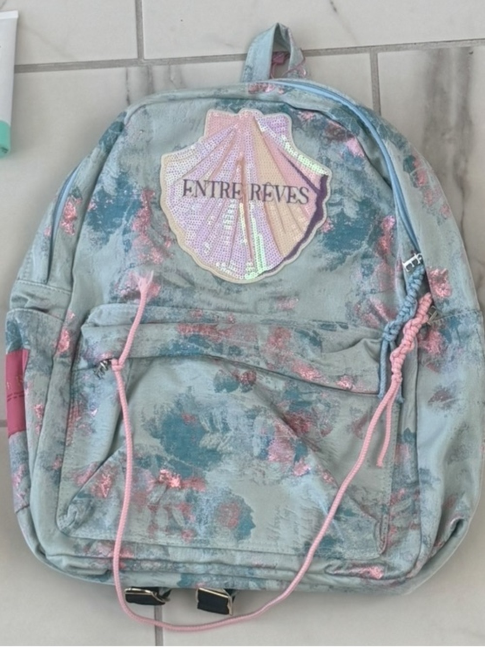 NWT Entre Reves Pastel Blue & Pink Sequin Shell Backpack